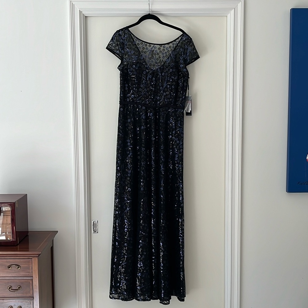 Karl Lagerfeld Paris Evening dress. Size 10 Black with blue sequin appliqué